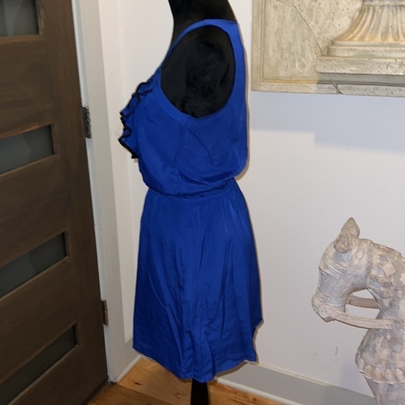 Express blue dress with black ruffle detailing sleeveless Sz S - Picture 3 of 8